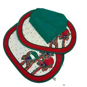 Ingleman Designs Set of 4 Quilted Placemats & Napkins Christmas Gift Bows